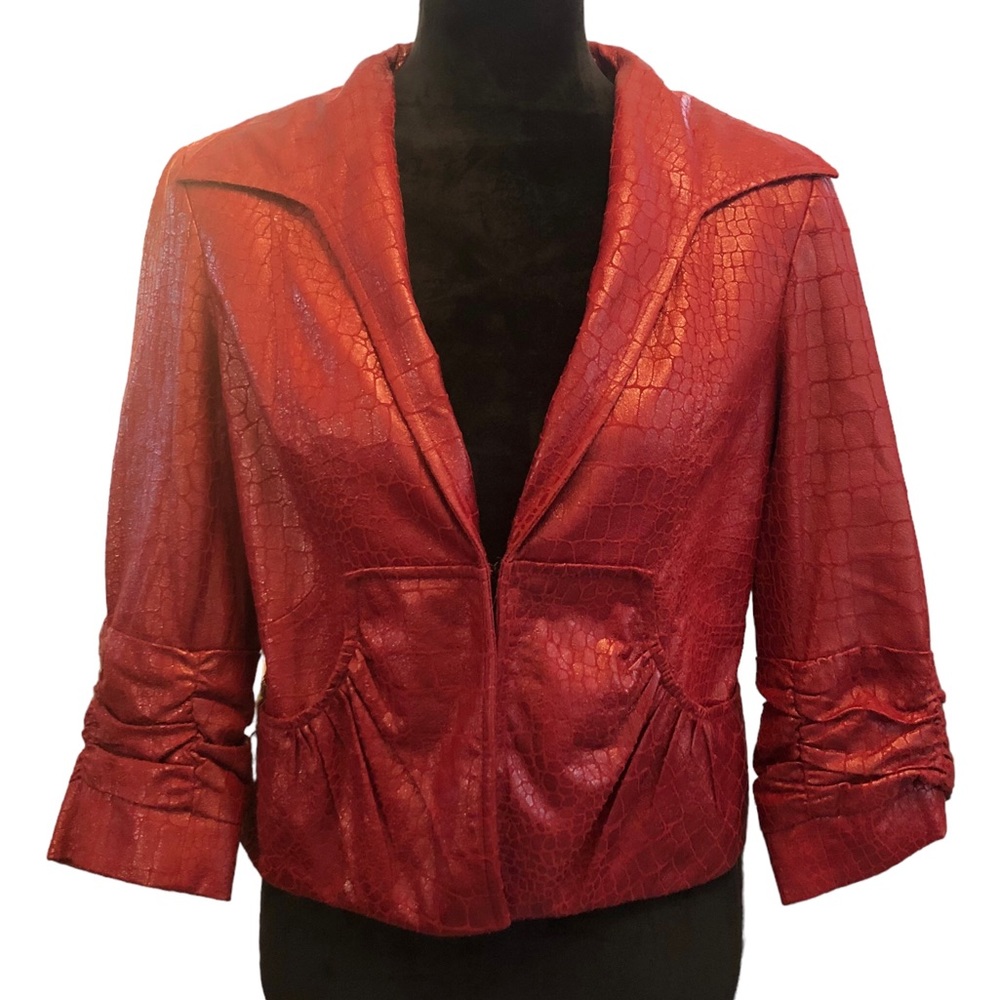 Anthracite Red Faux Crocodile Moto Jacket size 6 - Picture 5 of 11